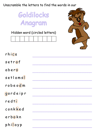 Goldilocks Anagram Puzzles