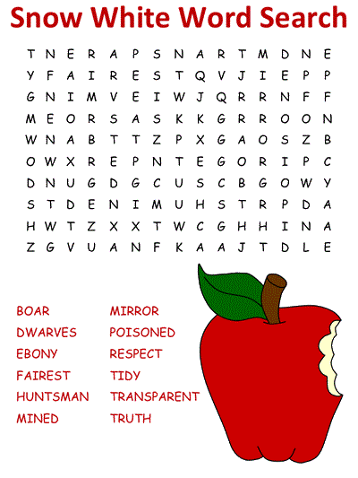 Snow White word search puzzles