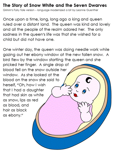 snow white and the seven dwarves printable story pages