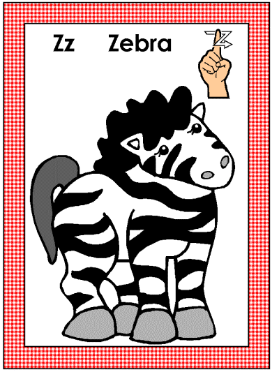 Zz Zebra american sign language alphabet coloring pages