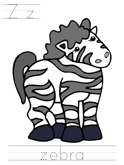 Zz zebra alphabet tracer pages