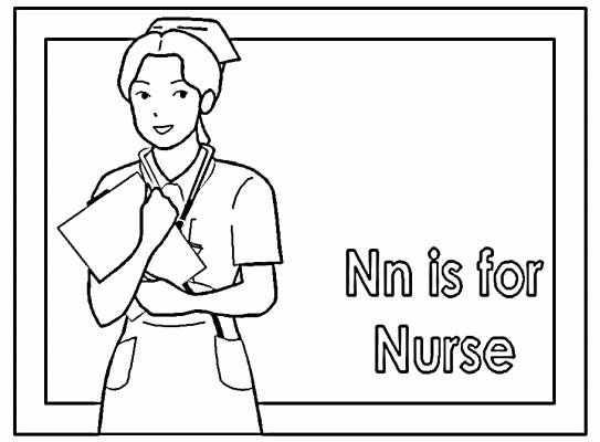 letter n is for nurse alphabet coloring page