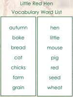 The Little Red Hen Vocabulary List