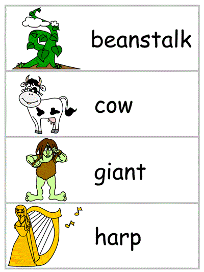 Word Wall Words - beanstalk, cow, giant, harp