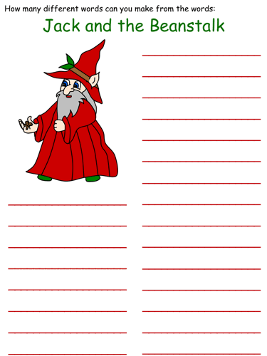 Jack and the Beanstalk Word Mine Puzzle