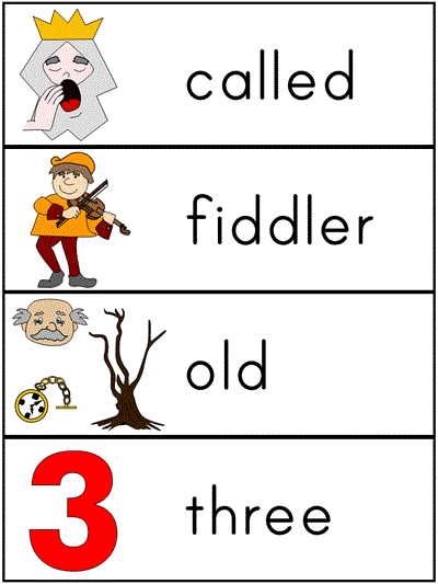 Old King Cole word wall words - called, fiddler, old, three