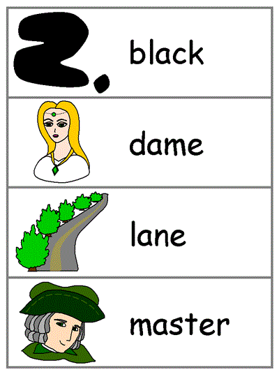 Print Word Wall Words |  black, dame, lane, master