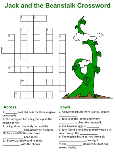 Jack and the Beanstalk Crossword Puzzle printable