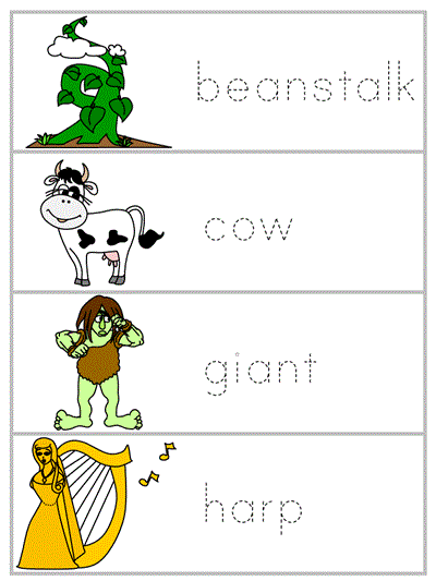 Word Wall Words - beanstalk, cow, giant, harp
