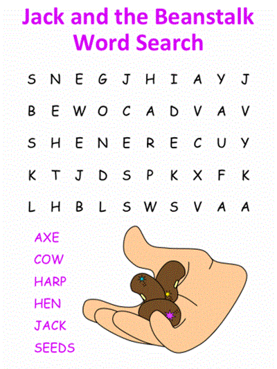 Jack and the Beanstalk word search puzzles