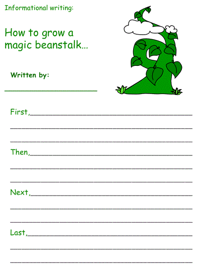 Jack and the Beanstalk Informational Writing Worksheet