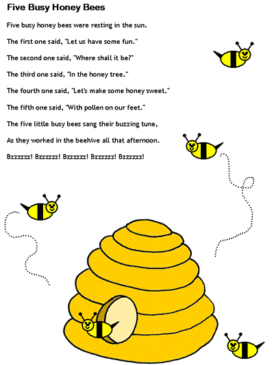 printable lyrics for five busy honey bees