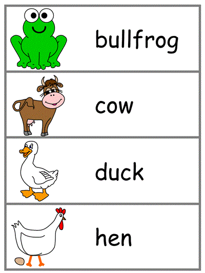 Word Wall Words for The Bullfrog Song