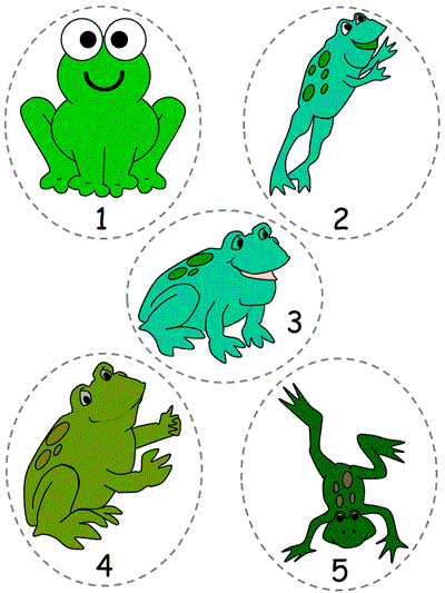 five green and speckled frogs felt board template