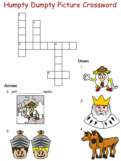 Humpty Dumpty Picture Crossword Puzzle