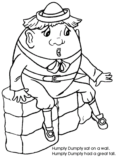 humpty dumpty coloring page with lines 1 and 2 of the verse