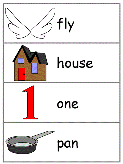Word Wall Words - fly, house, one, pan