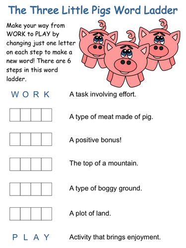 three little pigs word ladder