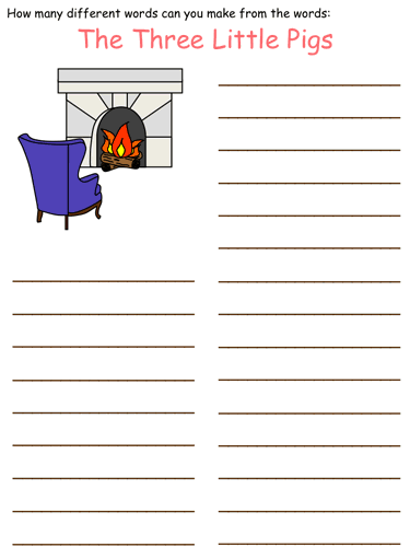 Three Little Pigs Word Mine Puzzles