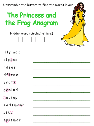 Princess and the Frog Anagram Puzzle