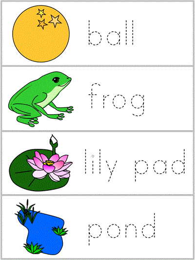 Word Wall Words tracers - ball, frog, lily pad, pond
