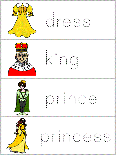Word Wall Words tracers - dress, king, prince, princess