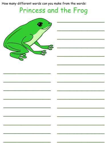 Princess and the Frog Word Mine Puzzle