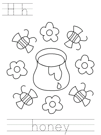 Printable print practice coloring page - Hh honey