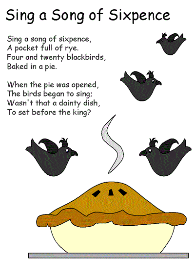 Printable poster - Sing a Song of Sixpence with words to the rhyme - first two verses