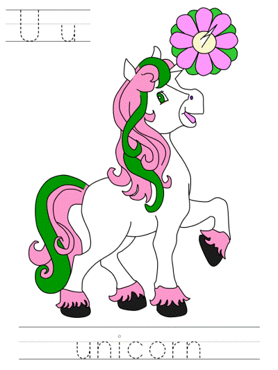 Uu unicorn alphabet tracer page