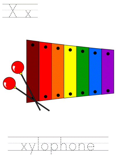 Xx xylophone alphabet tracer pages