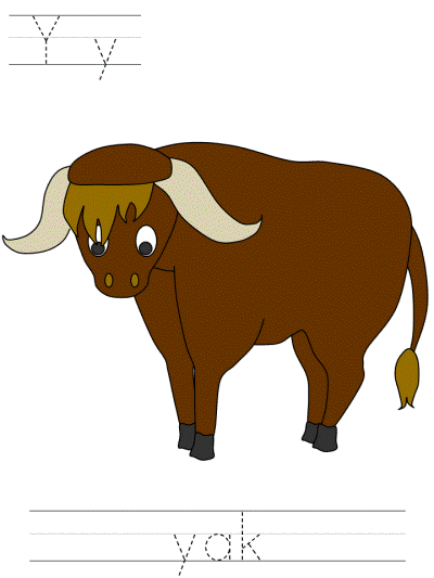 Yy yak alphabet tracer pages