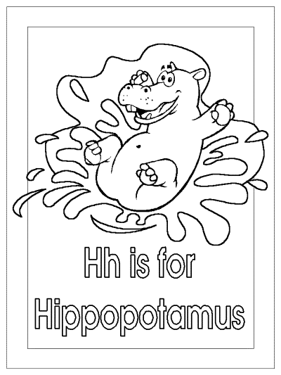 letter h is for hippo alphabet coloring page