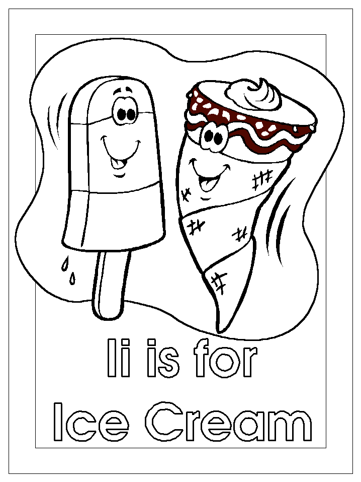 letter i is for ice cream alphabet coloring page