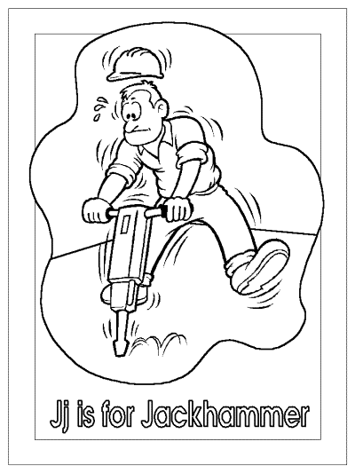 letter j is for jackhammer alphabet coloring page