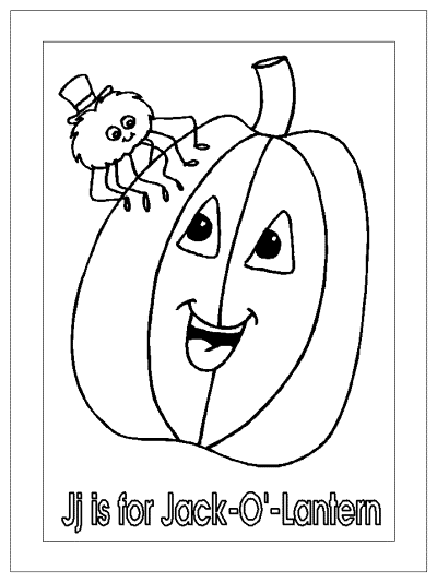 letter j is for jack-o-lantern alphabet coloring page