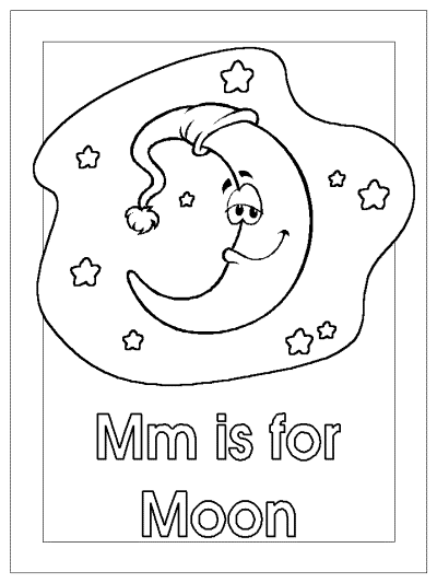 letter m is for moon alphabet coloring page