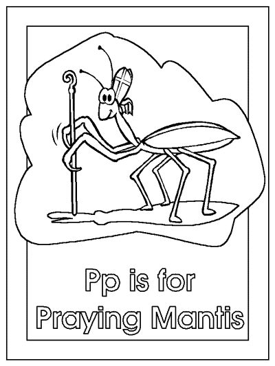 letter p is for praying mantis alphabet coloring page
