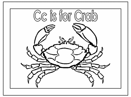 letter Cc is for Crab alphabet coloring page