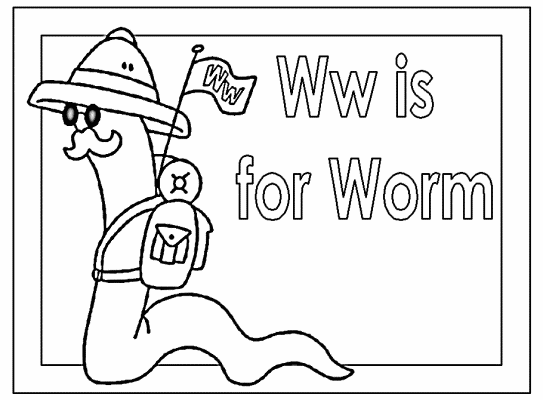 letter Ww is for worm alphabet coloring pages