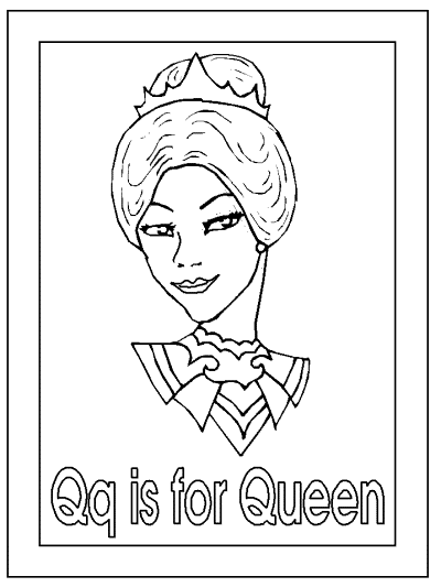 letter q is for queen alphabet coloring page