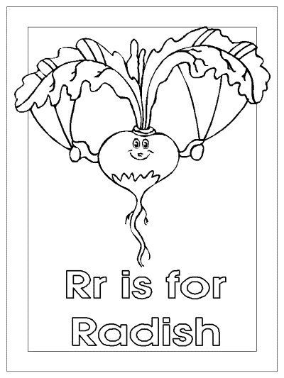 letter r is for radish alphabet coloring page