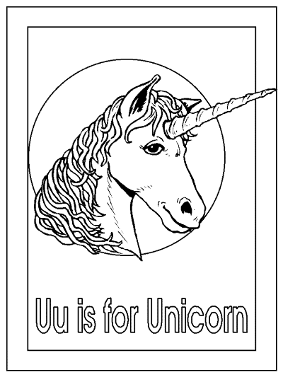 Uu is for unicorn alphabet coloring pages