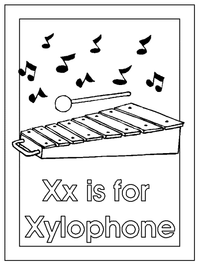 letter Xx is for Xylophone alphabet coloring pages