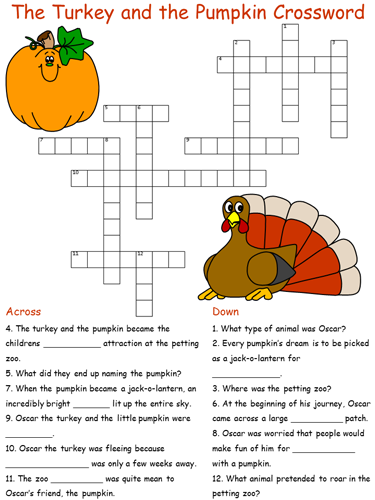 The Turkey And The Pumpkin Crossword Puzzles