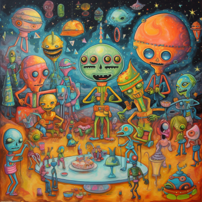 aliens celebrating