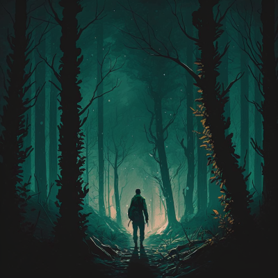 Hunter wandering through the forest