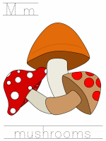 Printable print practice worksheet - Mm mushrooms