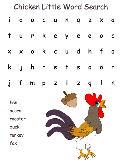 Chicken Little word search puzzle