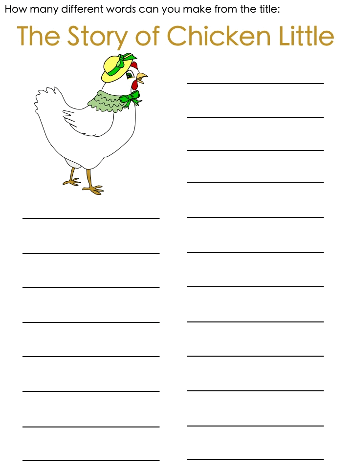Chicken Little Word Search Activities